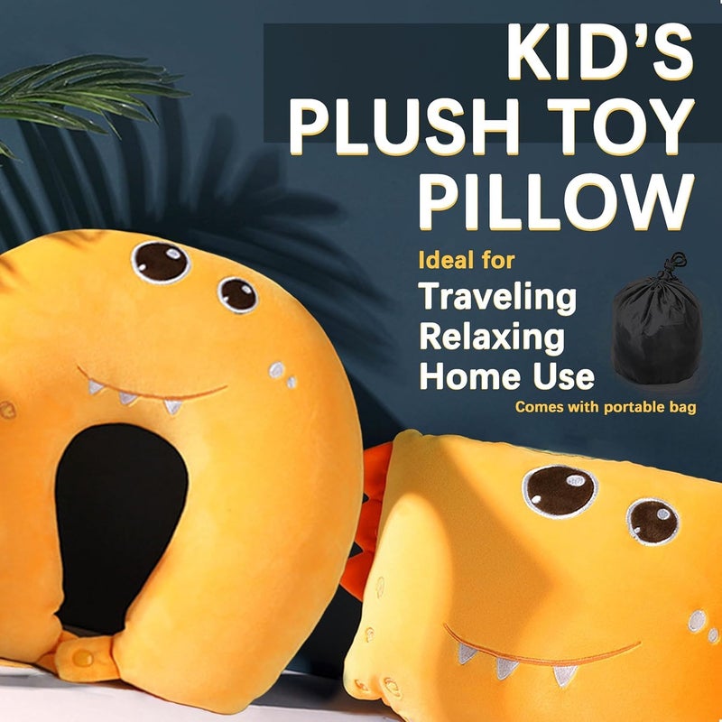 KASTWAVE 2 in 1 Deformable Cartoon Travel Pillow - Yellow Dinosaur - Image 2
