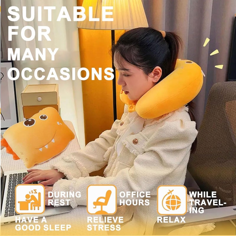 KASTWAVE 2 in 1 Deformable Cartoon Travel Pillow - Yellow Dinosaur - Image 5