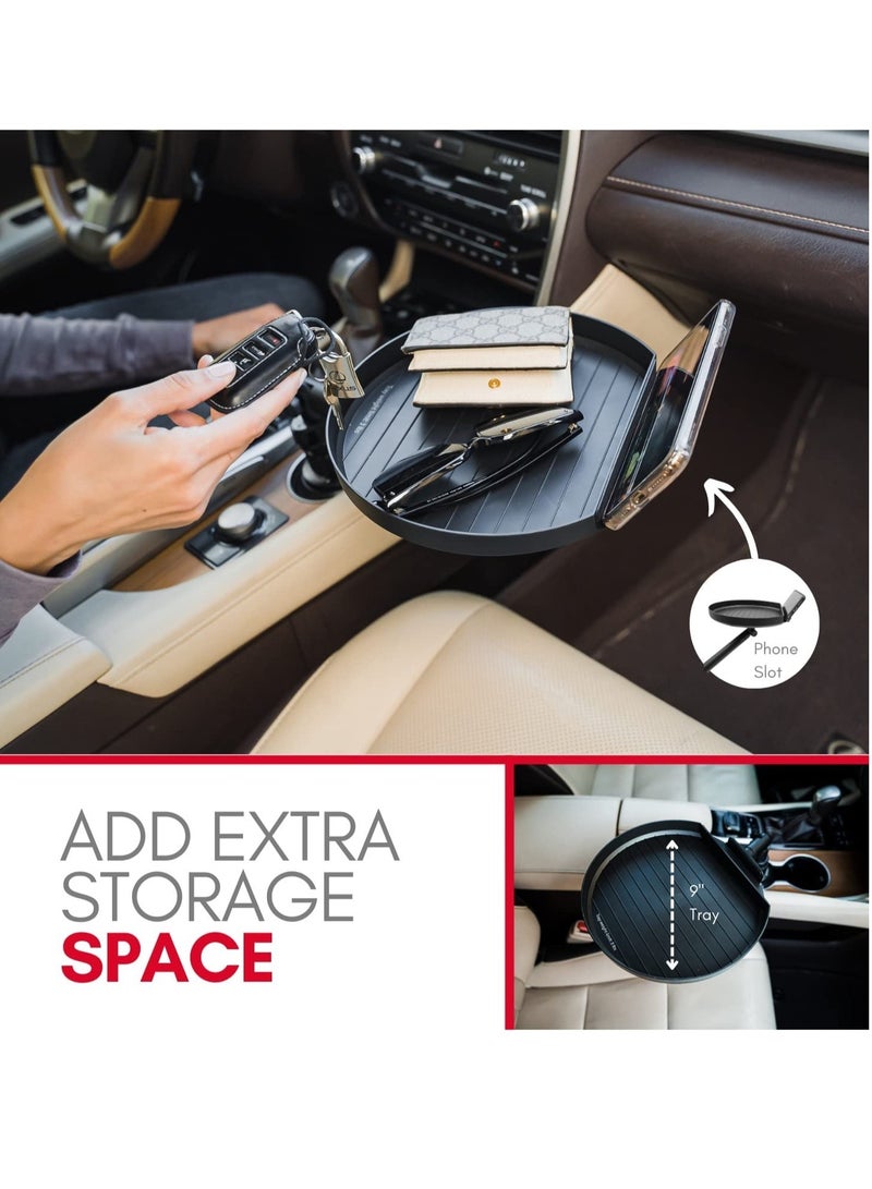 ELTRAZONE Cup Holder Tray for Car - Adjustable Car Tray Table - Perfect Car Food Tray for Eating with Phone Slot and Swivel Arm - Car Organizer - Road Trip Essential Car Travel Accessories Gadgets - Image 3