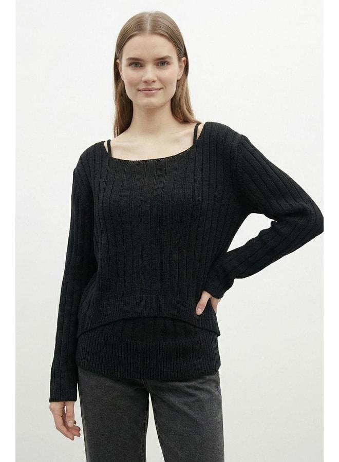 Soul Women's Knit Dual Blouse Set - 31779BLZ - BLACK - Image 2