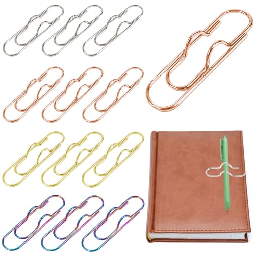ZNBSIXP 12 Pack Metal Pen Clips, Portable Pen Holders for Notebook Stainless Steel Paper Clip, Pencil Holder Clip for Journals,Calendars, Office School SuppliesSupplies(Gold/Rose/Silver/Iridescent Color) - Image 1