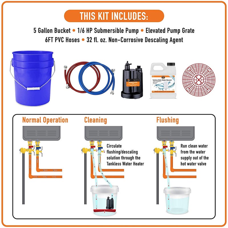 Chromex Tankless Water Heater Flush Kit with Certified Liquid Descaling Solution and 1/6HP Extra Strength Pump - Image 2
