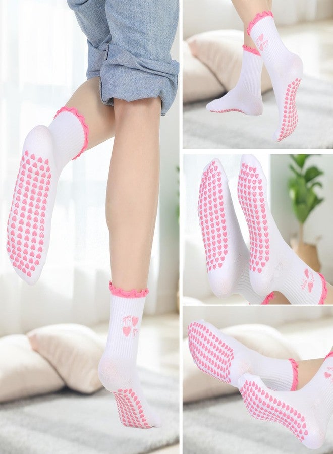 Xinjoduz جوارب زينجودوز اللاصقة للنساء، زوجان، جوارب مانعة للانزلاق لطيفة مناسبة لتمارين البيلاتس واليوغا، جوارب قطنية مكشكشة، جوارب طويلة مانعة للانزلاق مناسبة لتمارين البار، مقاس 5-10 بوصة (كرز، قلب) - Image 4
