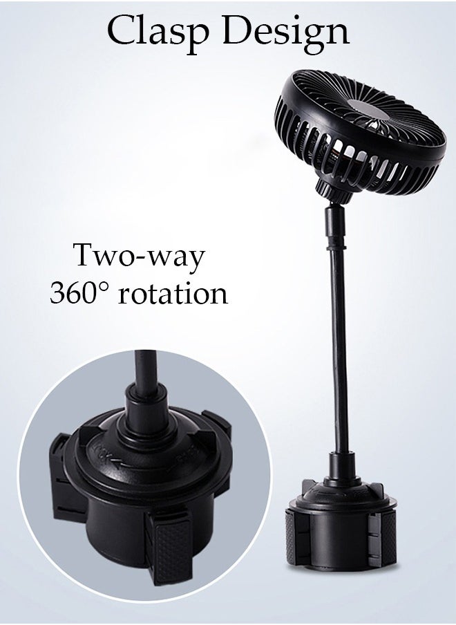 DUNISO - Cup Holder Car Fan, USB Powered Fan, 360° Rotation Car Cooling Fan with Flexible Gooseneck, Portable Vehicle Fan, Adjustable Base for Van Truck SUV RV Sedan - Image 1