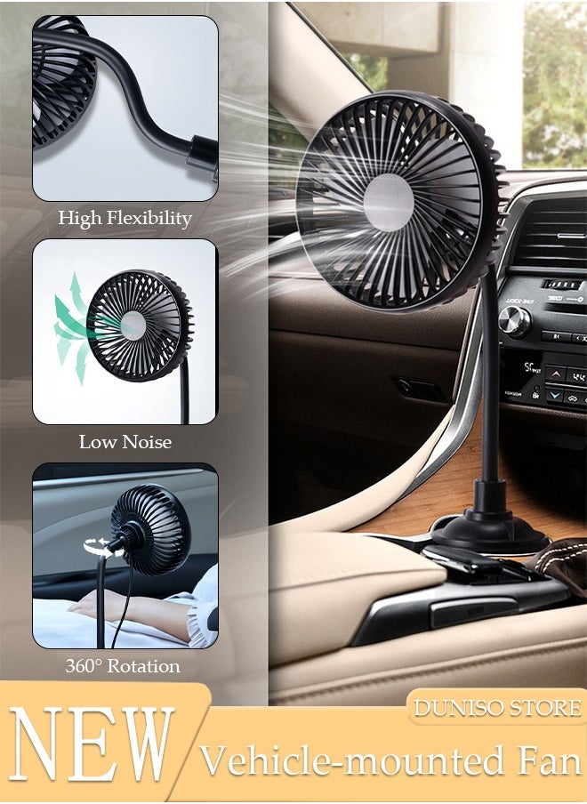 DUNISO - Cup Holder Car Fan, USB Powered Fan, 360° Rotation Car Cooling Fan with Flexible Gooseneck, Portable Vehicle Fan, Adjustable Base for Van Truck SUV RV Sedan - Image 1