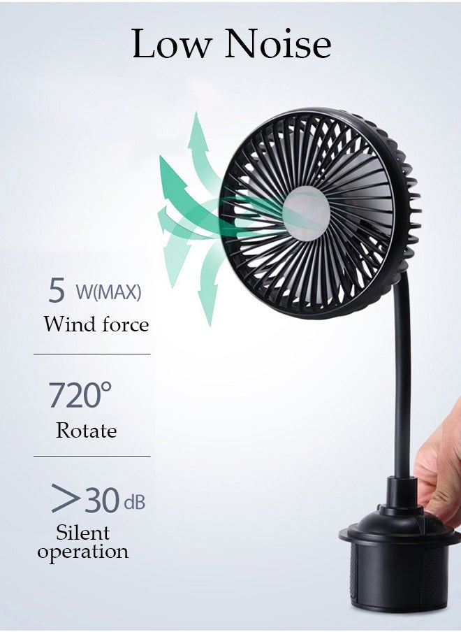 DUNISO - Cup Holder Car Fan, USB Powered Fan, 360° Rotation Car Cooling Fan with Flexible Gooseneck, Portable Vehicle Fan, Adjustable Base for Van Truck SUV RV Sedan - Image 1