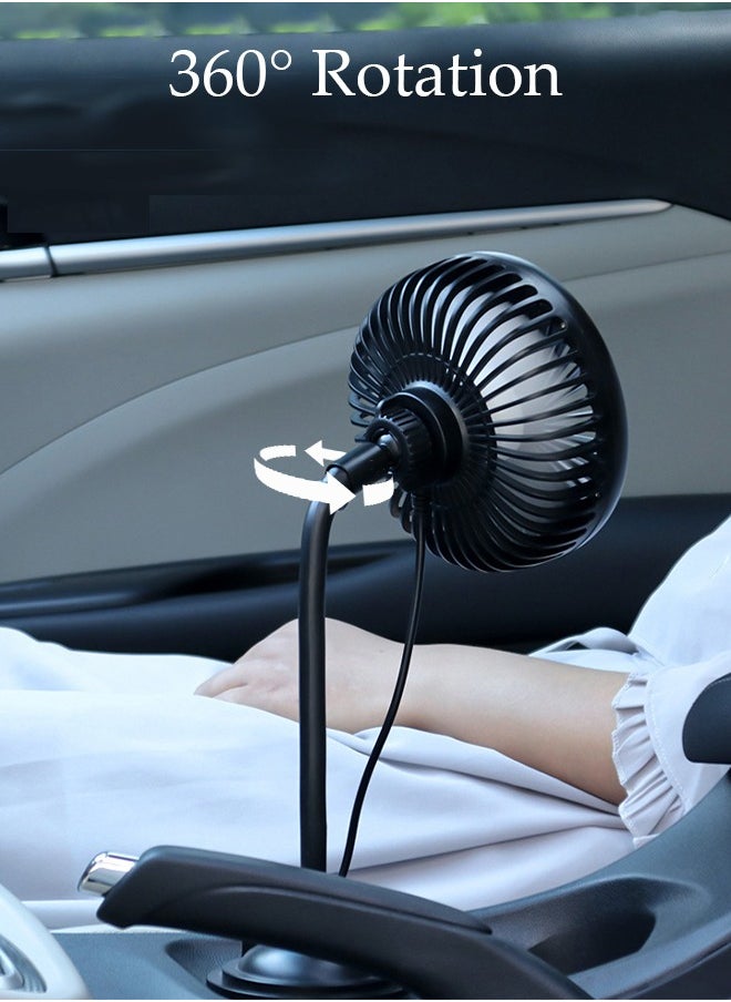 DUNISO - Cup Holder Car Fan, USB Powered Fan, 360° Rotation Car Cooling Fan with Flexible Gooseneck, Portable Vehicle Fan, Adjustable Base for Van Truck SUV RV Sedan - Image 1