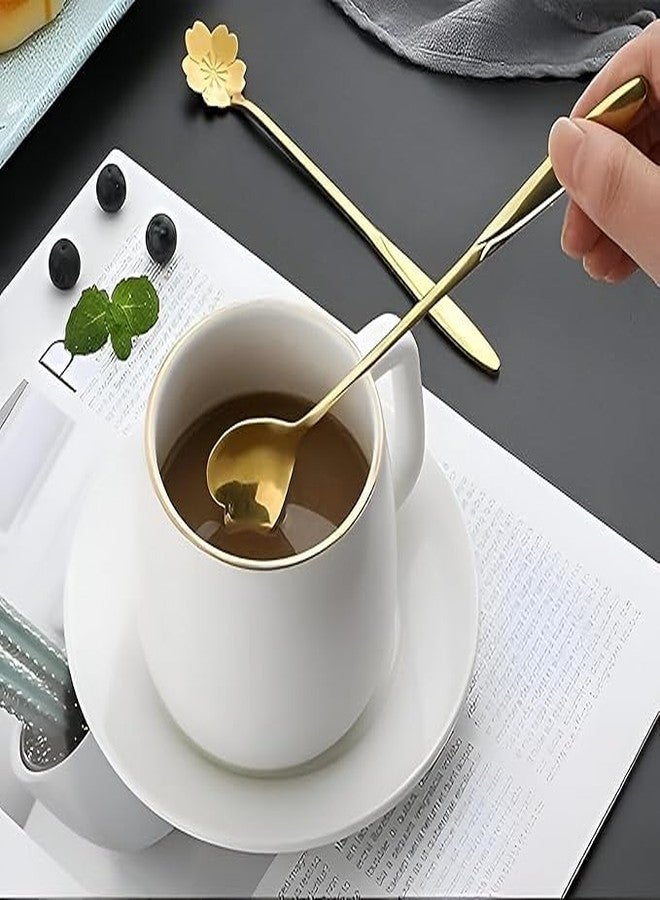 Onward Flower Dessert Spoon Set 8 Golden Elegant & Durable Table Spoon Stainless Steel for Dining, Kitchen Tea Coffee 4 Styles Spoon Cutlery for Home, Restaurant & Hotel Use (8) - Image 2