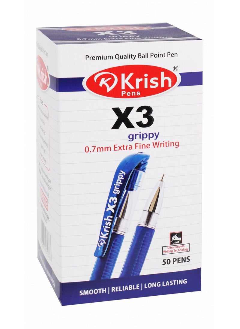 Krish - 50 قطعة X3 قلم حبر جاف برأس 0.7 ملم حبر أزرق - Image 1
