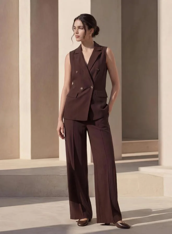 Styli Brown Sleeveless Linen Look Waistcoat
