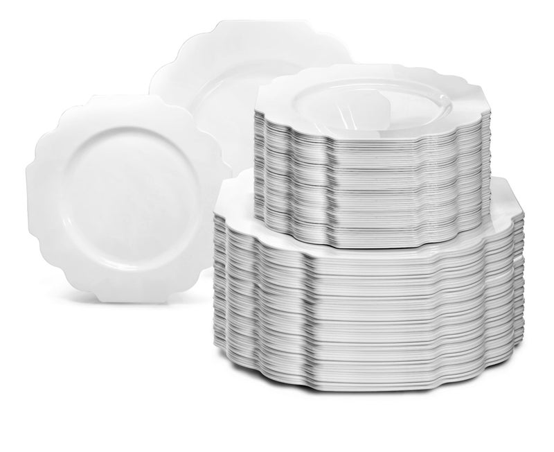 OCCASIONS FINEST PLASTIC TABLEWARE OCCASIONS  240 Plates Pack 120 Guests Heavyweight Wedding Party Disposable Plastic Plates Set 120 x 105 Dinner  120 x 8 SaladDessert Plate Imperial White 