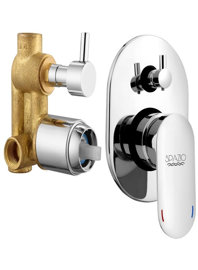 Spazio Opal Brass Single Lever 4 Way / 2 Inlet Concealed Body High Flow Diverter With Exposed Parts Kit Complete Set, Chrome Finish, For Bathroom/Bath & Shower System Diverter Faucet - Image 1
