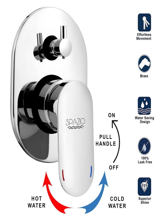 Spazio Opal Brass Single Lever 4 Way / 2 Inlet Concealed Body High Flow Diverter With Exposed Parts Kit Complete Set, Chrome Finish, For Bathroom/Bath & Shower System Diverter Faucet - Image 2