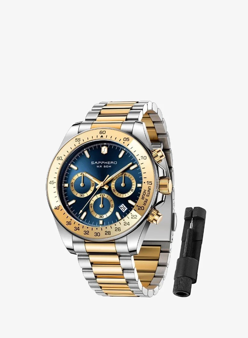 Sapphero SAPPHERO  Mens Watches Analog Quartz Chronograph Stainless Steel Watches for Men 50M Waterproof Men's Wrist Watches with Calendar Luxury Business Work Casual Watch Elegant Gifts for Men