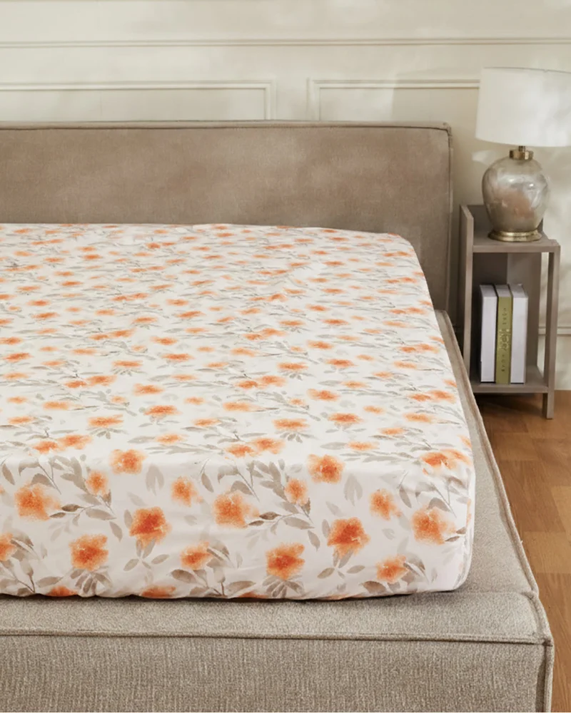 REDTAG Yellow Floral Printed Fitted Sheet (190 x 90 cm)