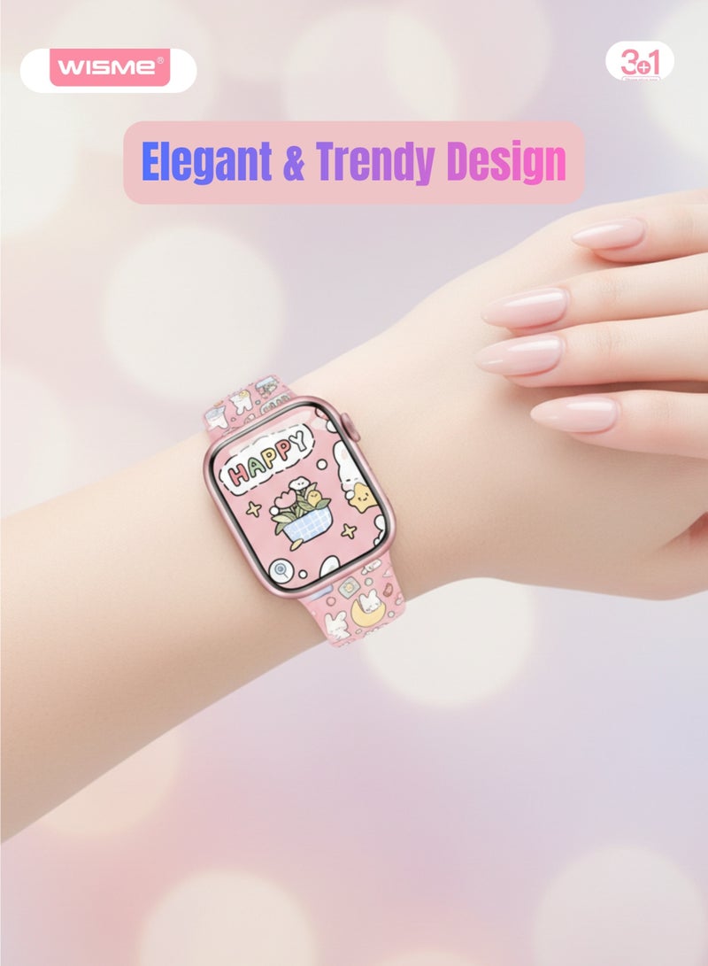 WISME X66 Mini Smart Watch for Ladies, Girls & Kids Pink AMOLED HD Touch Smartwatch 3 Straps Bluetooth Watch - Image 2