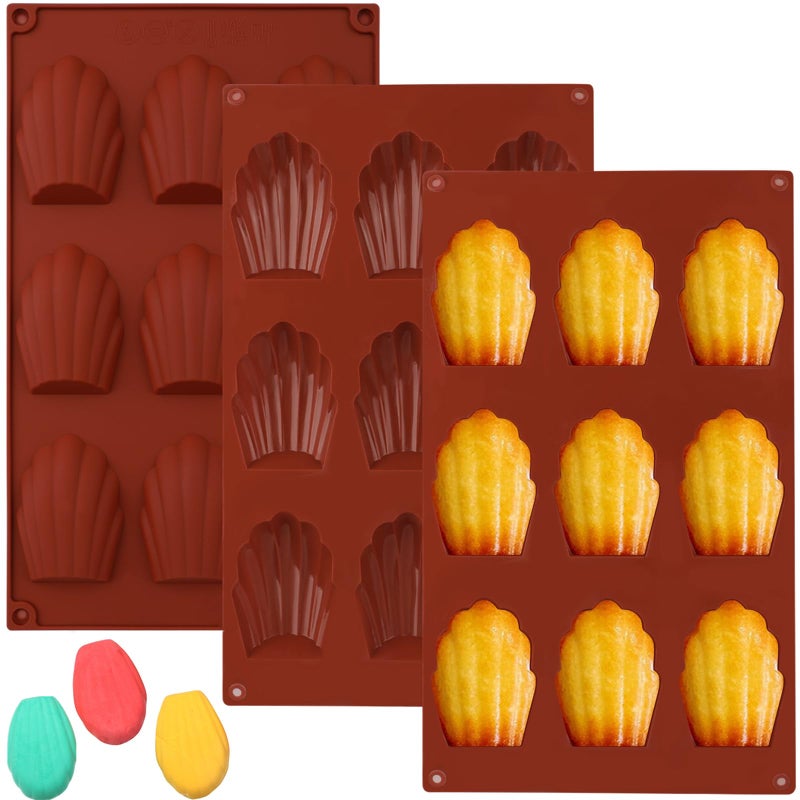 Surflyee 3PCS Madeleines Baking Tray Silicone Madeleine Moulds Madeline Tins for Baking Madeleine Trays Silicone Shell Shaped Silicone Moulds for Madeleine Biscuits Chocolate Candy Pudding