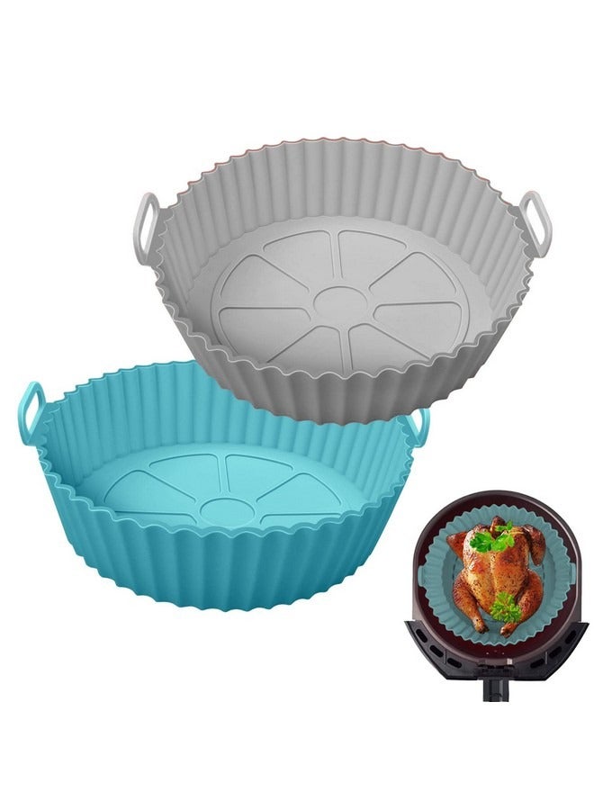 Beauenty 2 Pack Air Fryer Silicone Liners, Air Fryer Silicone Basket Bowl for 3 to 5 QT, Replacement of Flammable Parchment Paper, Reusable Baking Tray Oven Accessories, Gray+Blue, (Top 8in, Bottom 6.75in) - Image 1