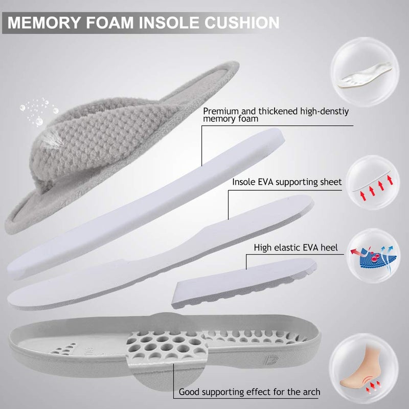 DL Women's Flip Flop Memory Foam Slippers with Cozy Terry Lining Soft Thong Slippers Slip on House Shoes with Indoor Outdoor Arch Support Rubber Sole, Gray, 7-8 - Image 5