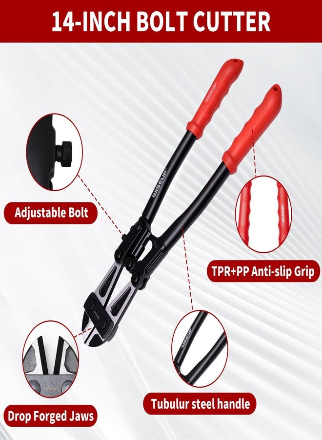 وايزأب طقم كماشة WISEUP لقص البراغي، 3 قطع، 14 بوصة شديدة التحمل و8 بوصة صغيرة، و8 بوصة لقص الحبال السلكية مع حقيبة حمل، تقطع الأقفال والأسلاك الشائكة الفولاذية والسلاسل بسهولة - Image 3