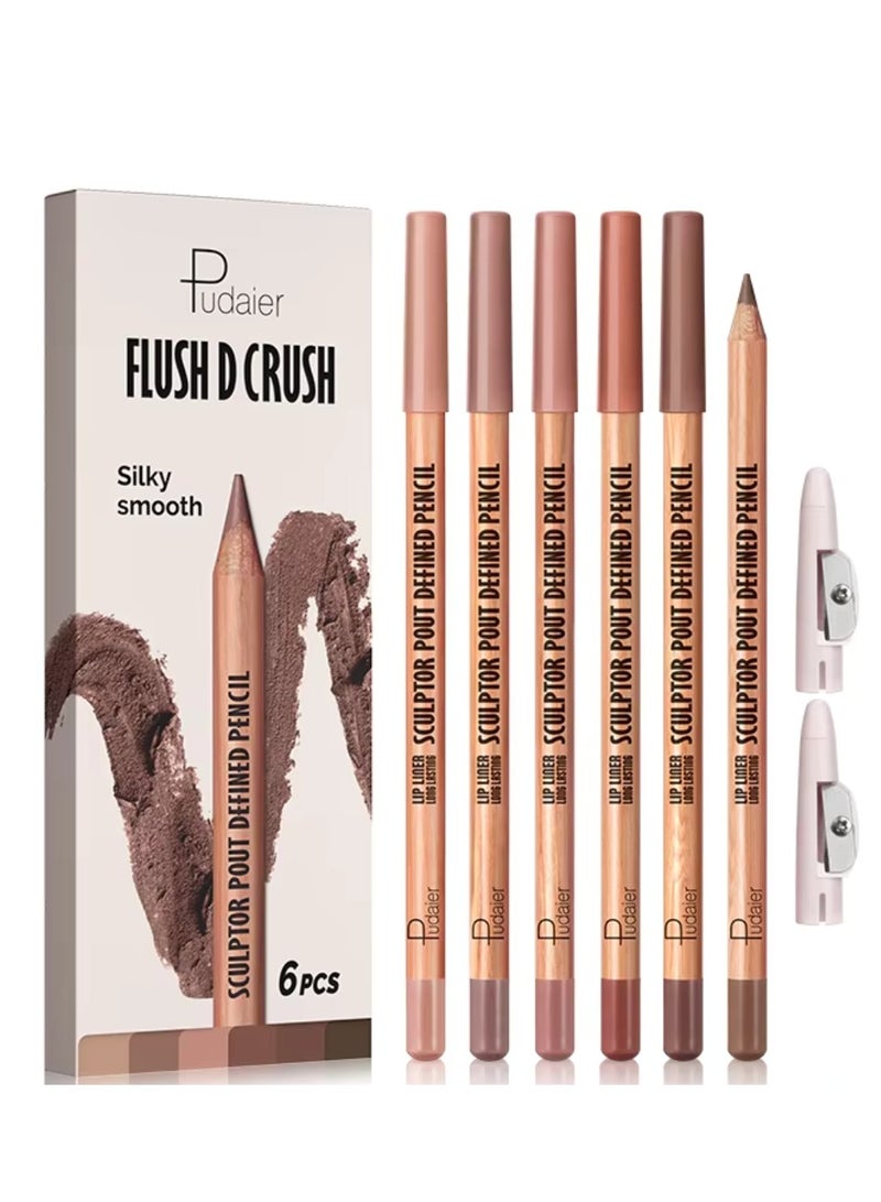 pudaier 6 Colors Flush D Crush Sculptor Pout Defined Lip Liner Pencil Lippie Pencil Matte Waterproof Long Lasting Lipstick Contour Makeup Set Full Color One Stroke Define Lip Liner Set 02 - Image 1