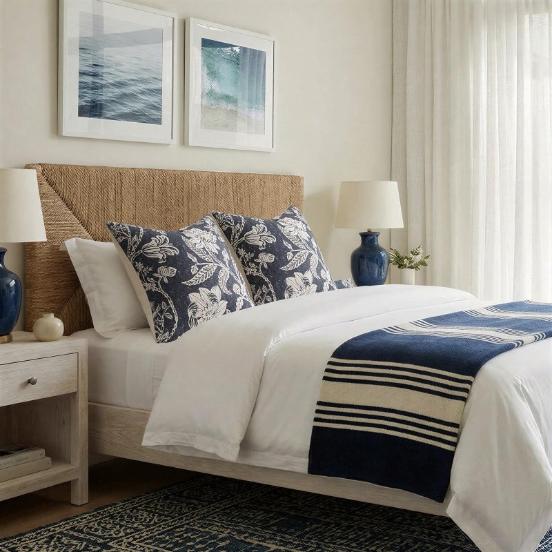 MUSSEL Navy Blue 18x18 Floral Pillow Coversï¼šVintage Decorative Pillow Boho Patterned Covers Neutral Modern Farmhouse Square Cushions Cotton Accent Covers - Sofa Bed Living Room couch Pillowcases Set of 2 - Image 4