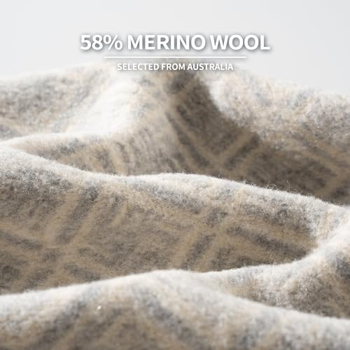 ACUSHLA Merino Wool Blanket - Soft Warm Thick Washable Large Bed Couch Camping Outdoor Travel Throw Blanket All Weather, Plaid Grey 79X63 - Image 5