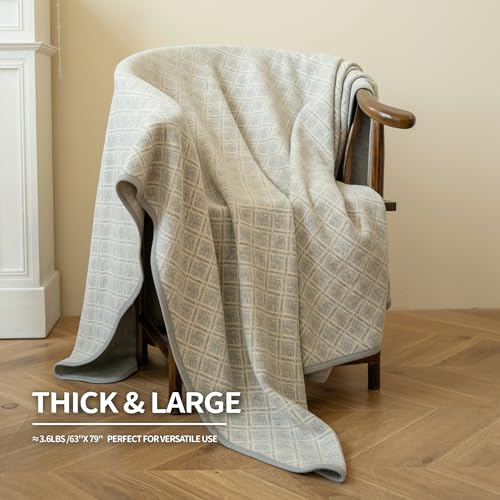 ACUSHLA Merino Wool Blanket - Soft Warm Thick Washable Large Bed Couch Camping Outdoor Travel Throw Blanket All Weather, Plaid Grey 79X63 - Image 2