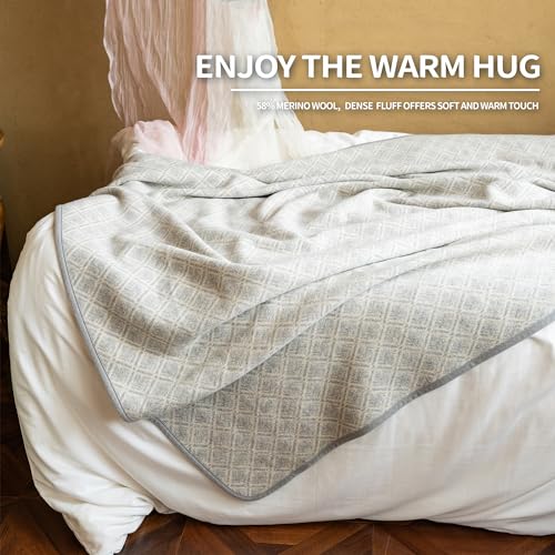 ACUSHLA Merino Wool Blanket - Soft Warm Thick Washable Large Bed Couch Camping Outdoor Travel Throw Blanket All Weather, Plaid Grey 79X63 - Image 3