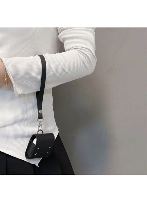 Black Leather Case For Apple Airpods3 Protective Case Pro2 Generation Bluetooth Phone Rope AirPods Case 4-Color:Black Leather Wrist Strap Lanyard-Applicable Model:AirPods 3(2021 Edition)