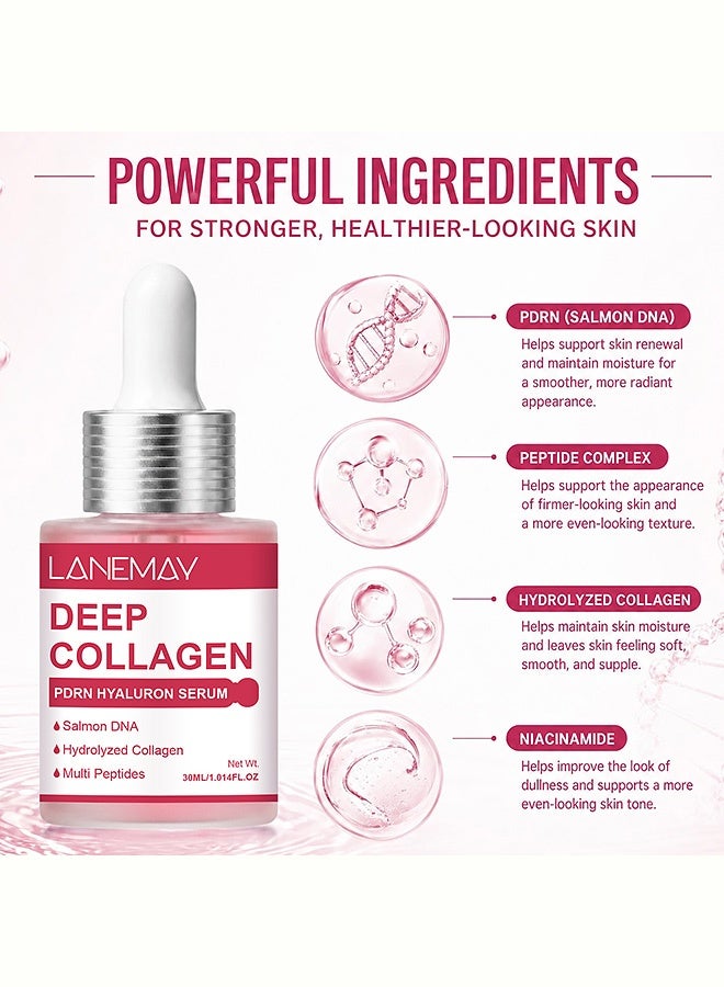 LANEMAY Deep Collagen PDRN Hyaluron Serum, Anti-Aging, Hydrating & Repairing Face Serum with Salmon DNA & Multi Peptides, 30ML - Image 3
