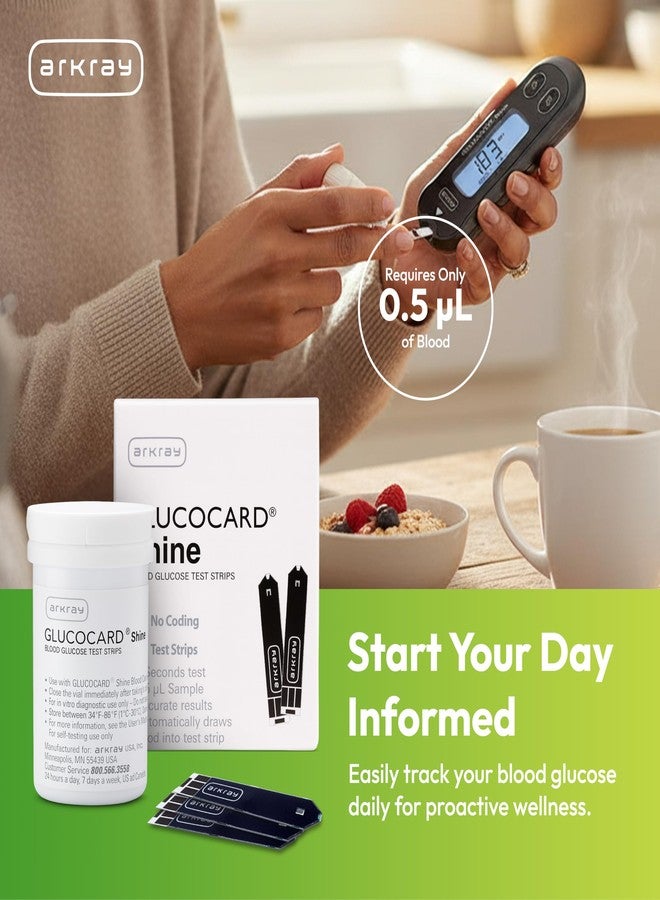 شرائط اختبار نسبة الجلوكوز في الدم ARKRAY GLUCOCARD Shine - لا حاجة للترميز، نتائج سريعة خلال 5 ثوانٍ، حجم العينة 0.5 ميكرولتر - متوافقة مع أجهزة قياس نسبة الجلوكوز في الدم GLUCOCARD Shine، 50 شريطًا - Image 5