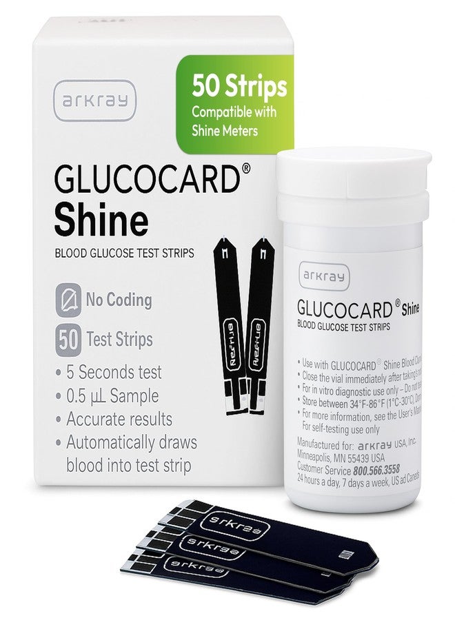 شرائط اختبار نسبة الجلوكوز في الدم ARKRAY GLUCOCARD Shine - لا حاجة للترميز، نتائج سريعة خلال 5 ثوانٍ، حجم العينة 0.5 ميكرولتر - متوافقة مع أجهزة قياس نسبة الجلوكوز في الدم GLUCOCARD Shine، 50 شريطًا - Image 1