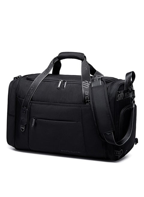 Foldable Travel Duffel Bag with Shoes Compartment, Large Sport Hand Bag for Men and Women, Black