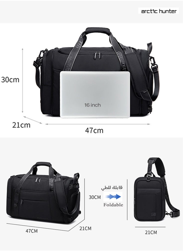 ARCTIC HUNTER - Foldable Travel Duffel Bag with Shoes Compartment, Large Sport Hand Bag for Men and Women, Black - Image 1