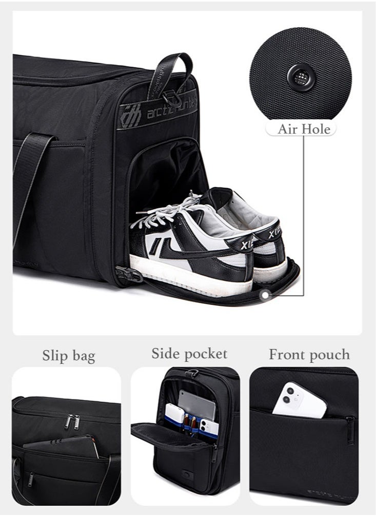 ARCTIC HUNTER - Foldable Travel Duffel Bag with Shoes Compartment, Large Sport Hand Bag for Men and Women, Black - Image 1