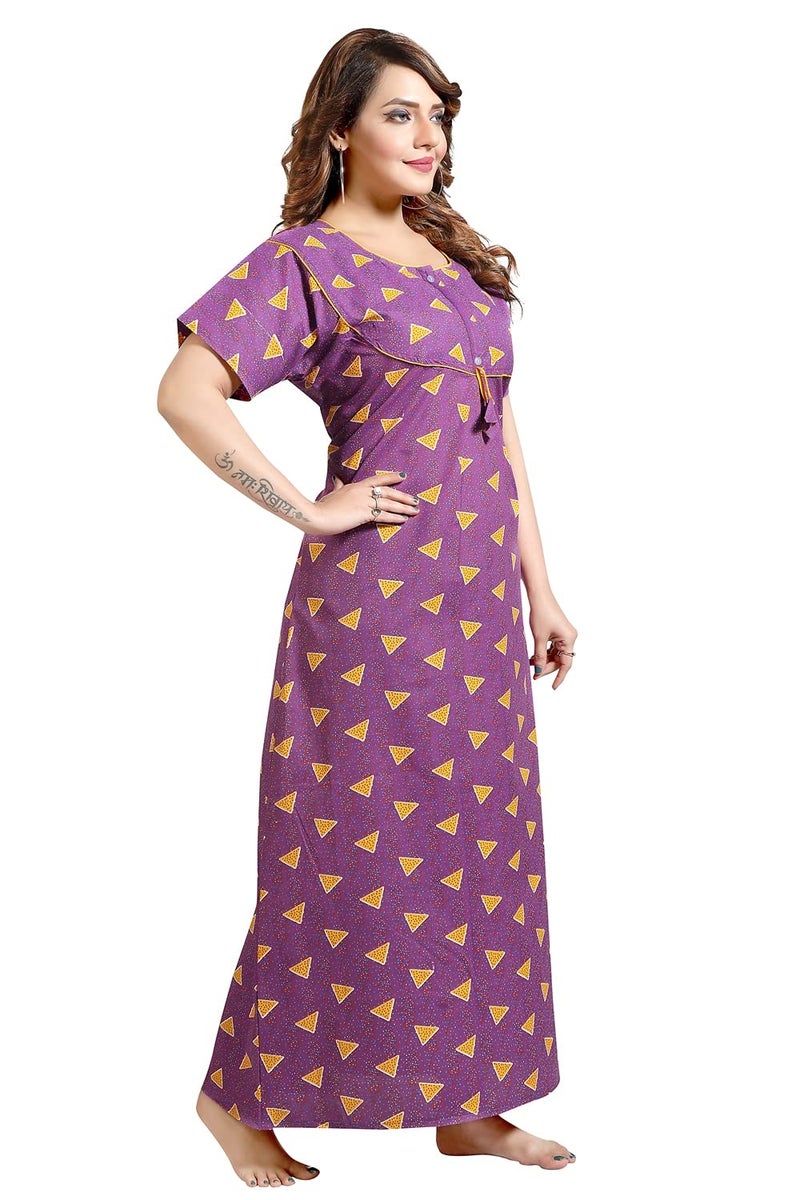 Fabme Women's Cotton Printed Nightwear Nighty - Purple - Image 4