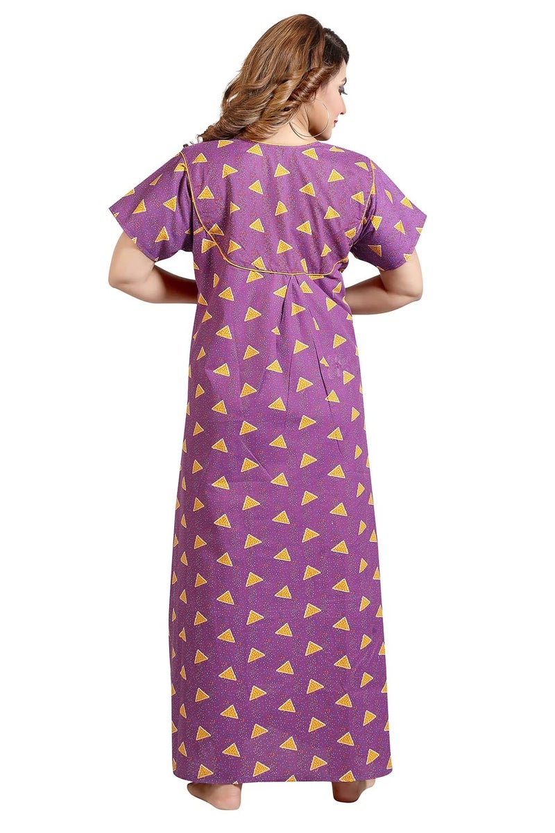 Fabme Women's Cotton Printed Nightwear Nighty - Purple - Image 2