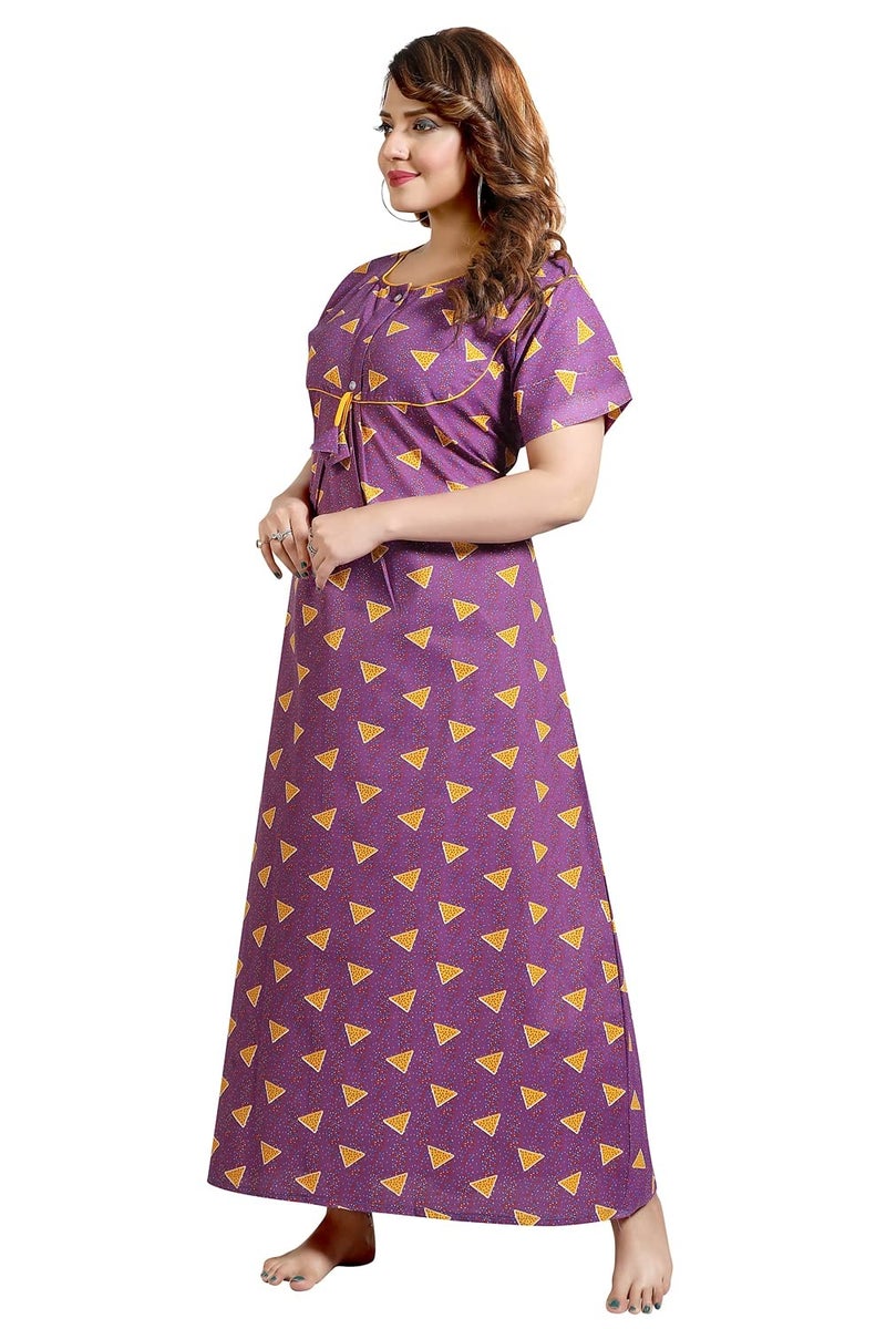 Fabme Women's Cotton Printed Nightwear Nighty - Purple - Image 5
