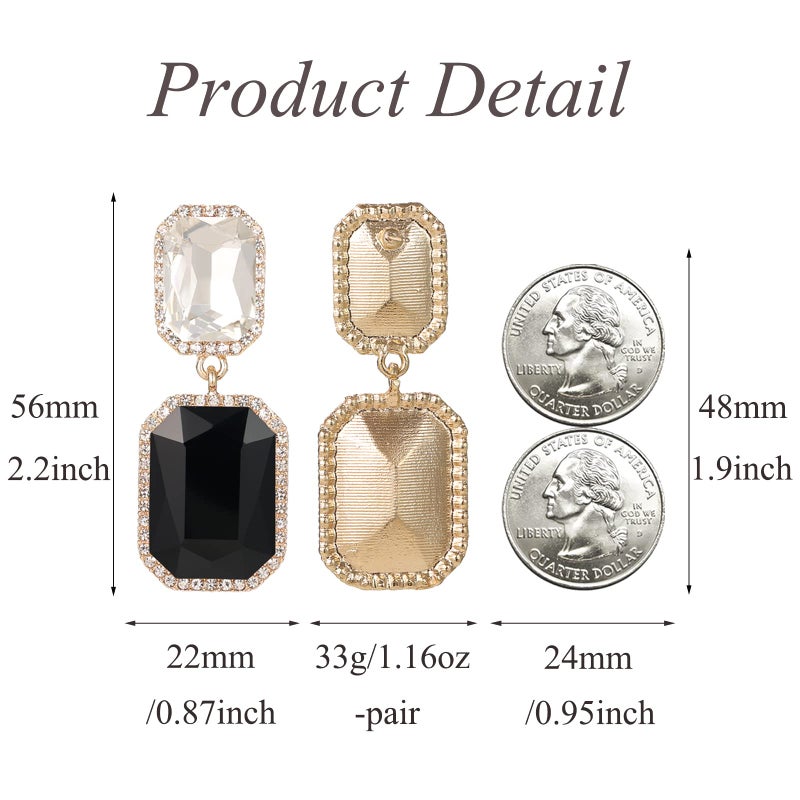 VANGETIMI Vintage Rhinestone Statement Earrings Fancy Big Crystal Rectangle Drop Dangle Earrings Evening Prom Pageant Jewelry Earrings for Women (Black-clear) - Image 5