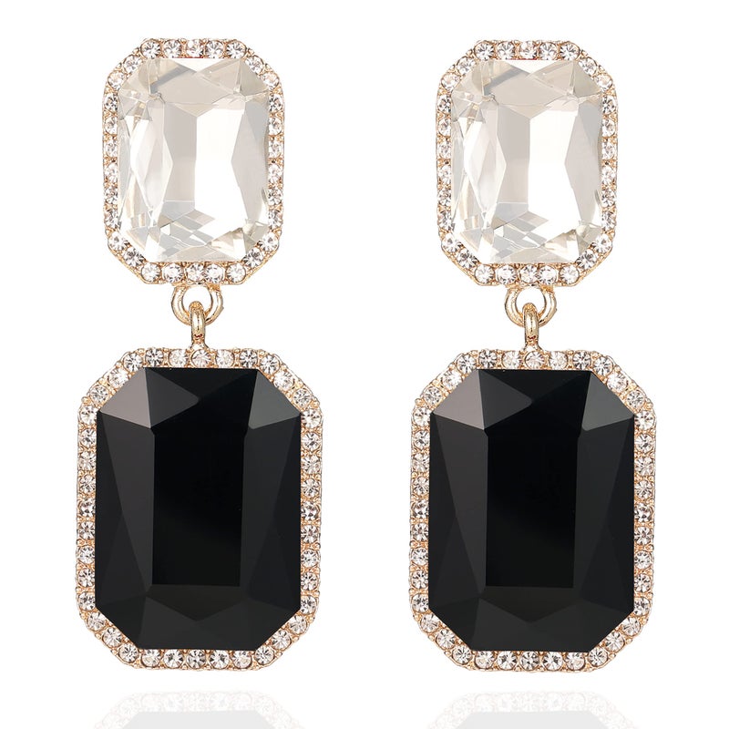 VANGETIMI Vintage Rhinestone Statement Earrings Fancy Big Crystal Rectangle Drop Dangle Earrings Evening Prom Pageant Jewelry Earrings for Women (Black-clear) - Image 1