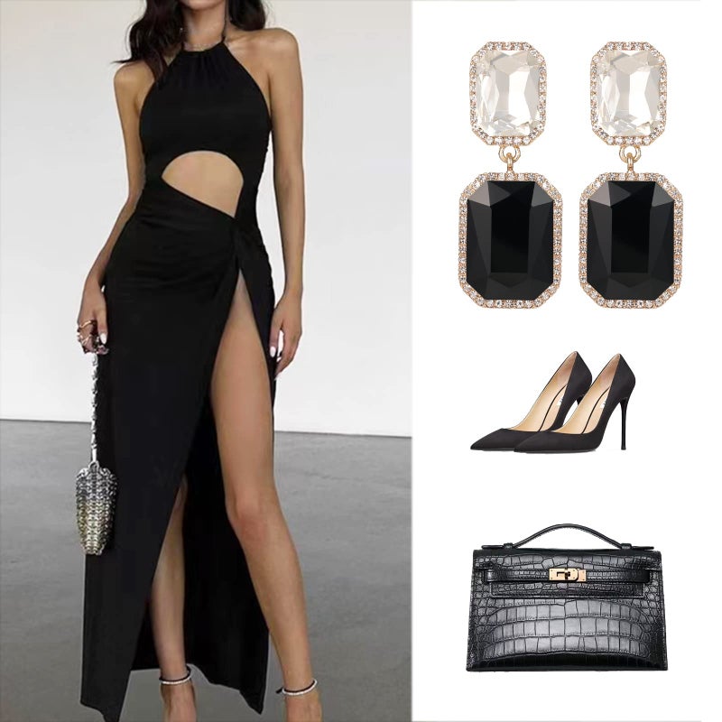 VANGETIMI Vintage Rhinestone Statement Earrings Fancy Big Crystal Rectangle Drop Dangle Earrings Evening Prom Pageant Jewelry Earrings for Women (Black-clear) - Image 4