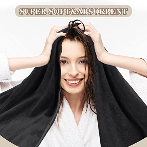 SUNLAND Microfiber Hair Towels Anti Frizz Hair Drying Towel Super Absorbent Fast Drying Turbans for Wet Curly Hair Soft Hair Towel Wrap with Elastic Band for All Hair Types 40 X 20 inches 2Pack Black - Image 2
