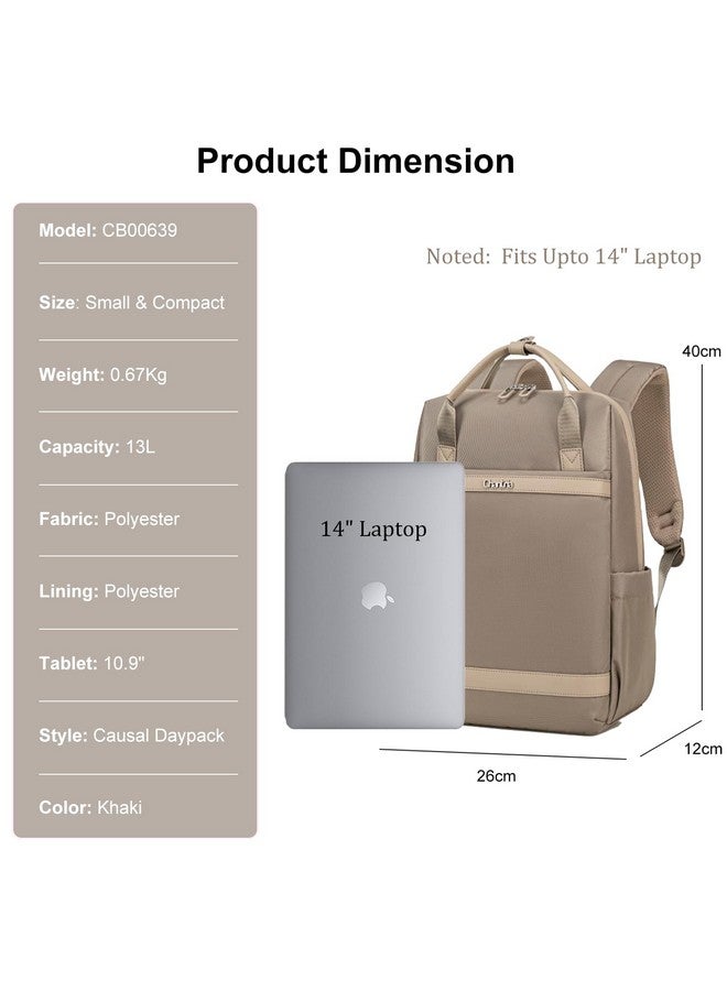 Chantria Chantria Slim Backpack for Women Stylish 14-inch Laptop Bag 13L Multi-pocket Water-resistant Daypack with Top Handheld & Luggage Strap,Ladies Backpack for Office Casual College, Khaki - Image 3
