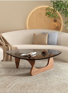 Merry Moments Modern Coffee Table Cafe Table Sofa Side Table End Table Snack Table Fshion Design for Living Room Bedroom Office Retail Tempered Glass Top Wood Base Brown Colour H40xL82xW57 cm Type C  - Image 1
