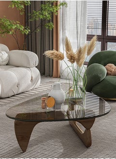 Merry Moments Modern Coffee Table Cafe Table Sofa Side Table End Table Snack Table Fshion Design for Living Room Bedroom Office Retail Tempered Glass Top Wood Base Brown Colour H40xL82xW57 cm Type C  - Image 4