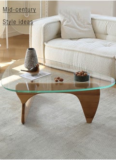 Merry Moments Modern Coffee Table Cafe Table Sofa Side Table End Table Snack Table Fshion Design for Living Room Bedroom Office Retail Tempered Glass Top Wood Base Brown Colour H40xL82xW57 cm Type C  - Image 2