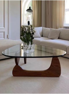 Merry Moments Modern Coffee Table Cafe Table Sofa Side Table End Table Snack Table Fshion Design for Living Room Bedroom Office Retail Tempered Glass Top Wood Base Brown Colour H40xL82xW57 cm Type C  - Image 5