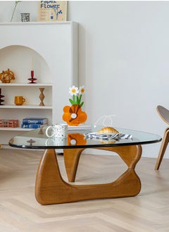 Merry Moments Modern Coffee Table Cafe Table Sofa Side Table End Table Snack Table Fshion Design for Living Room Bedroom Office Retail Tempered Glass Top Wood Base Brown Colour H40xL82xW57 cm Type C  - Image 3