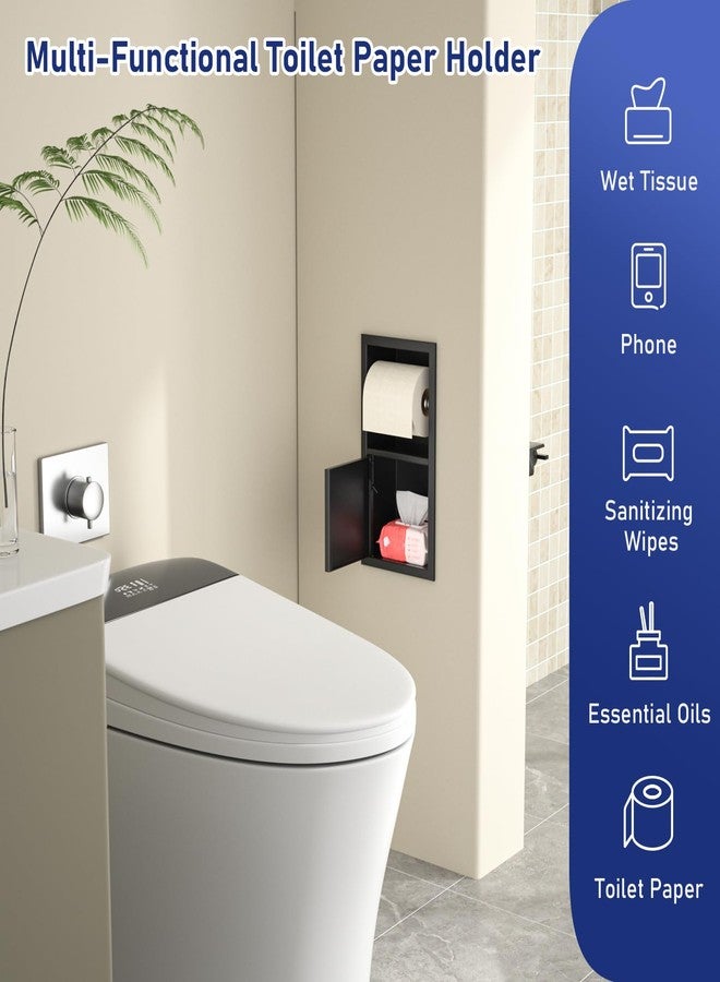 Bernkot Toilet Paper Holder, Hidden Tampon Storage Holder, in Wall Toilet Roll Holder, Recessed Toilet Niche for Bathroom (Matte Black) - Image 2